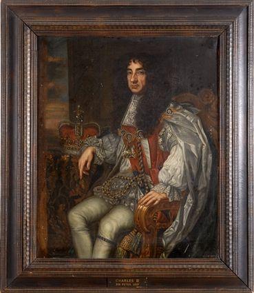 Appraisal: CONTINENTAL SCHOOL PORTRAIT OF A MONARCH ENTHRONED Possibly Charles II