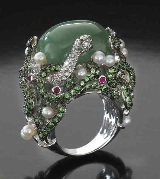 Appraisal: Chinese K jadeite white gold and diamond ring inlaid with