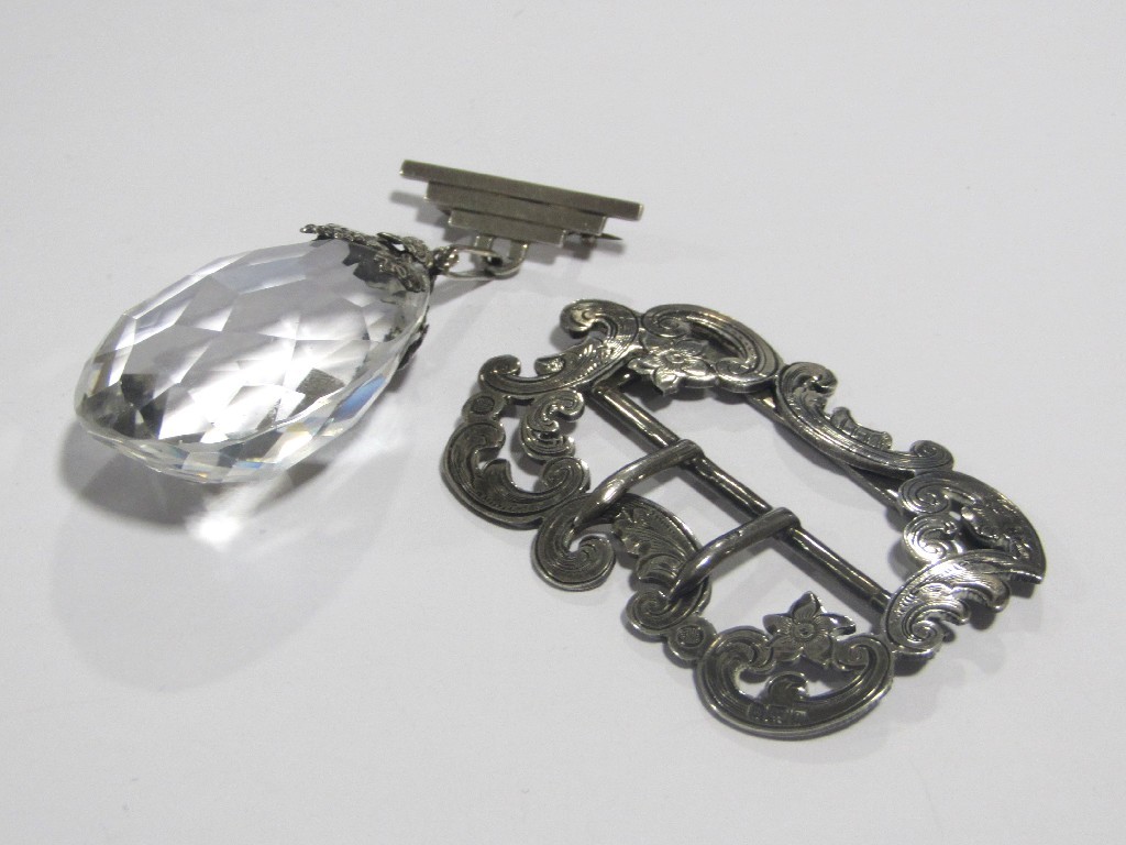 Appraisal: Large crystal dropper with foliate silver cap suspended from a