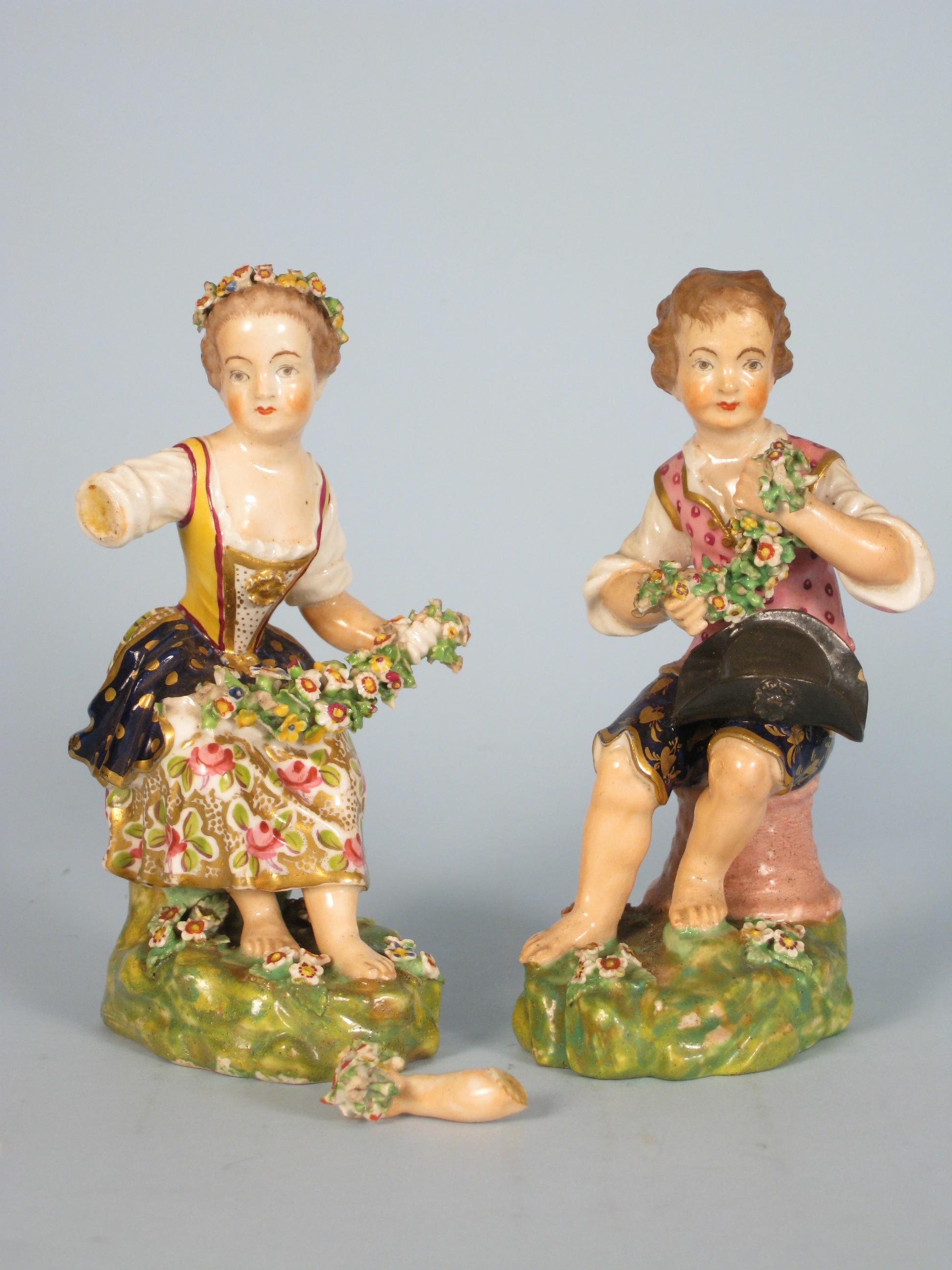 Appraisal: Pair of early Derby Figures of young lady and youth