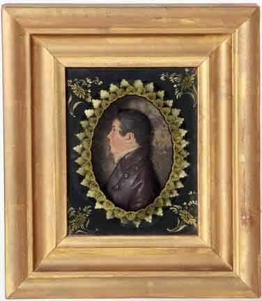 Appraisal: American painted wax portrait of gentleman th century painted carved