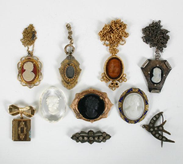 Appraisal: Victorian Jewelry Glass Cameo Hair Receiver Locket Assortment of antique