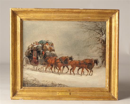 Appraisal: Henry Alken Oil on Panel of Stagecoach in Snow monogram