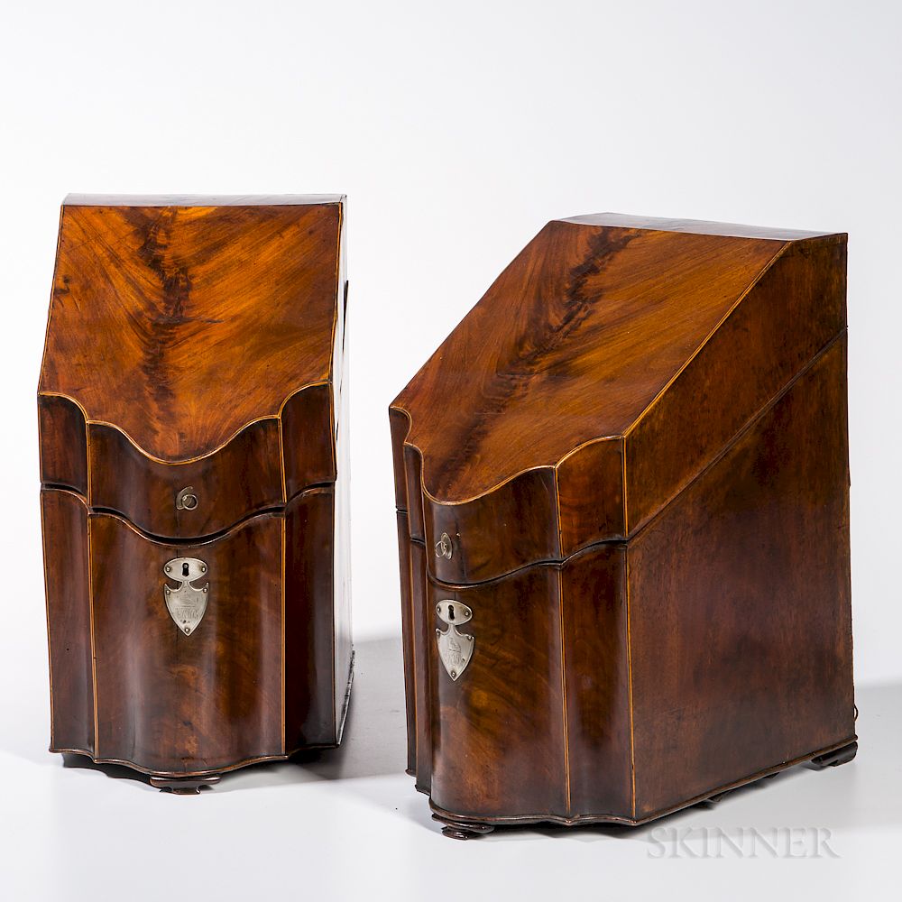 Appraisal: Pair of Mahogany Veneer Cutlery Boxes Pair of Mahogany Veneer