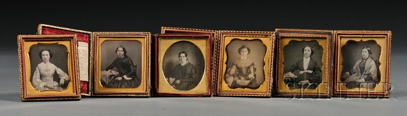 Appraisal: Six Sixth Plate Daguerreotypes of Young Women each in a