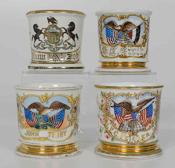 Appraisal: Lot of Four Patriotic Shaving Mugs Including two featuring eagle