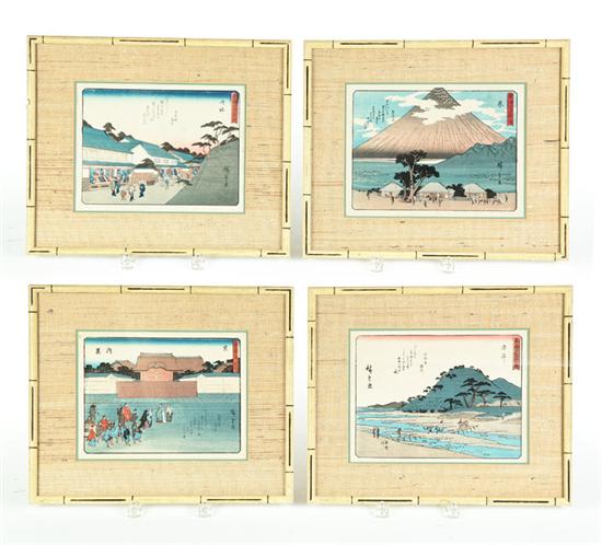 Appraisal: FOUR WOODBLOCK PRINTS Japan early th century Scenic views one