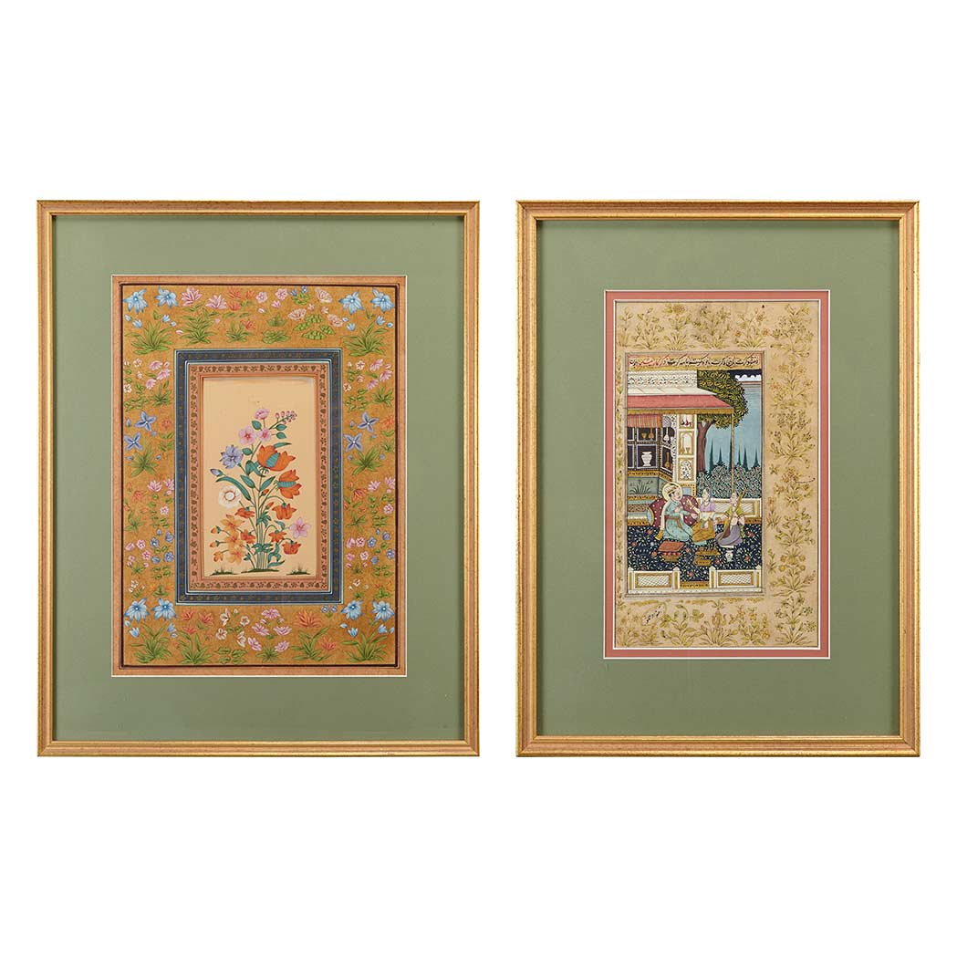 Appraisal: Two Indian Mughal Style Paintings on Paper One depicting a