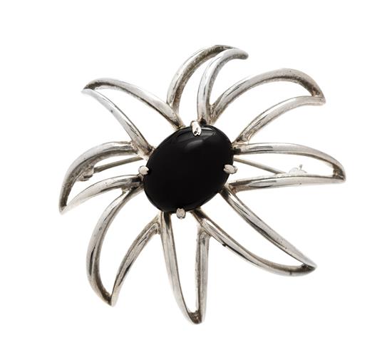 Appraisal: Sale Lot A Sterling Silver and Onyx Starburst Brooch Tiffany