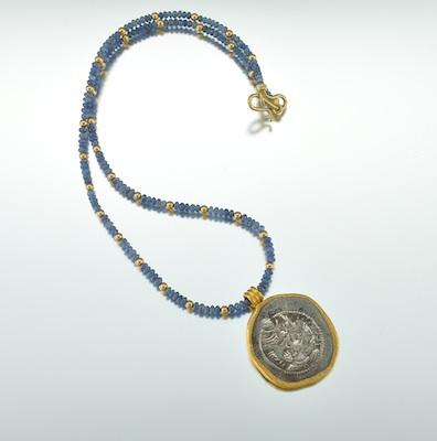 Appraisal: A Sapphire k Gold and Antique Coin Necklace The necklace