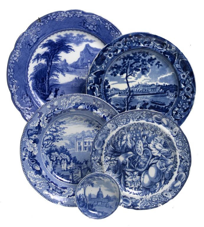 Appraisal: A BLUE PRINTED EARTHENWARE DISH TWO PLATES A SOUP PLATE