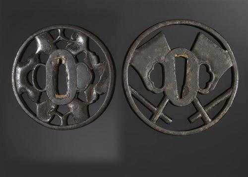 Appraisal: TWO SUKASHI-TSUBA Japan Edo period Pierced ironwork a Marugata Gingko