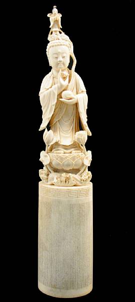 Appraisal: A Chinese ivory figure of Buddha on an inscribed plinth