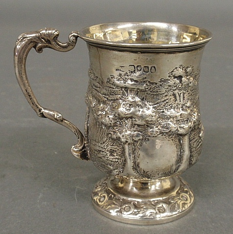 Appraisal: - English silver coursing cup with repouss scene of greyhounds