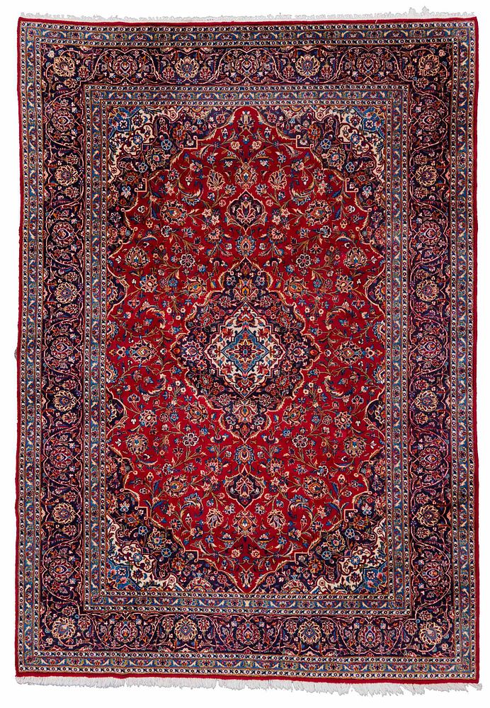 Appraisal: Sarouk Carpet th century blue diamond shaped medallion red field