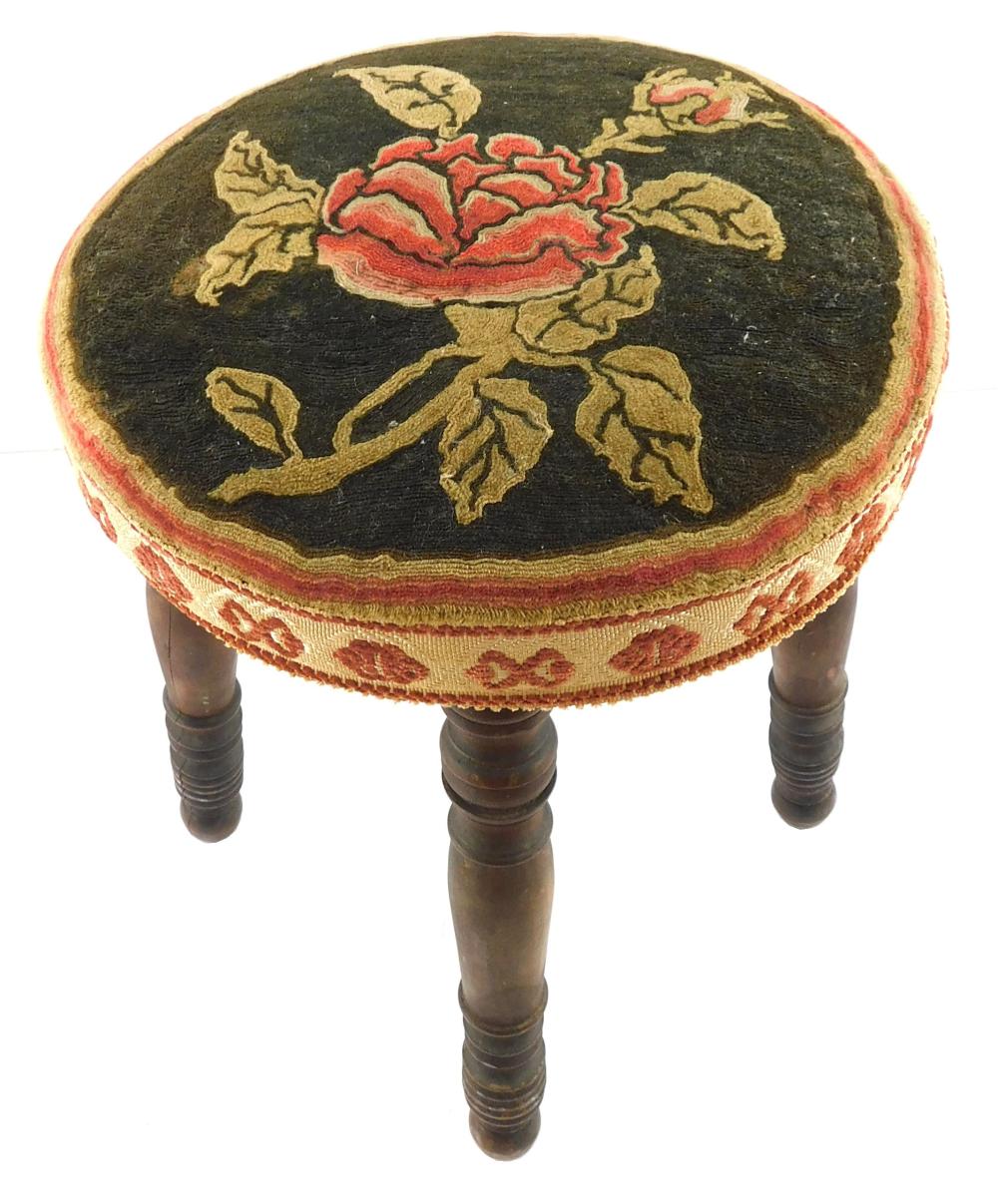 Appraisal: Stool with turned wooden legs and a cushion top made