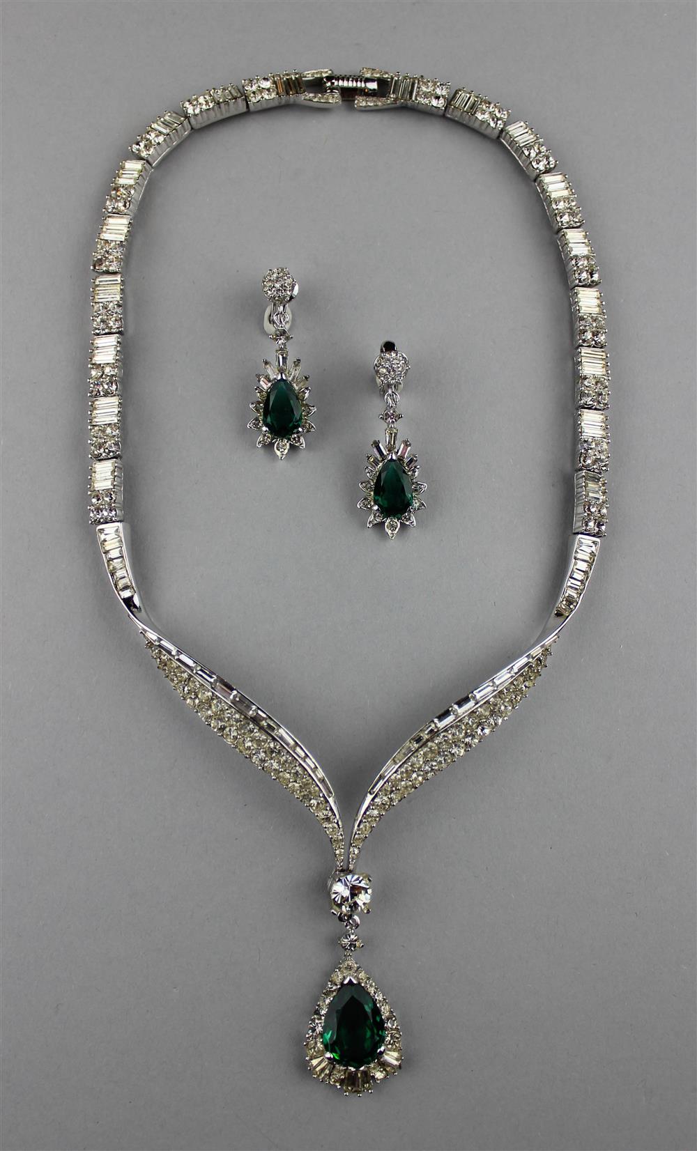 Appraisal: BOUCHER NECKLACE AND MATCHING EARRINGS necklace of clear rhinestones terminating