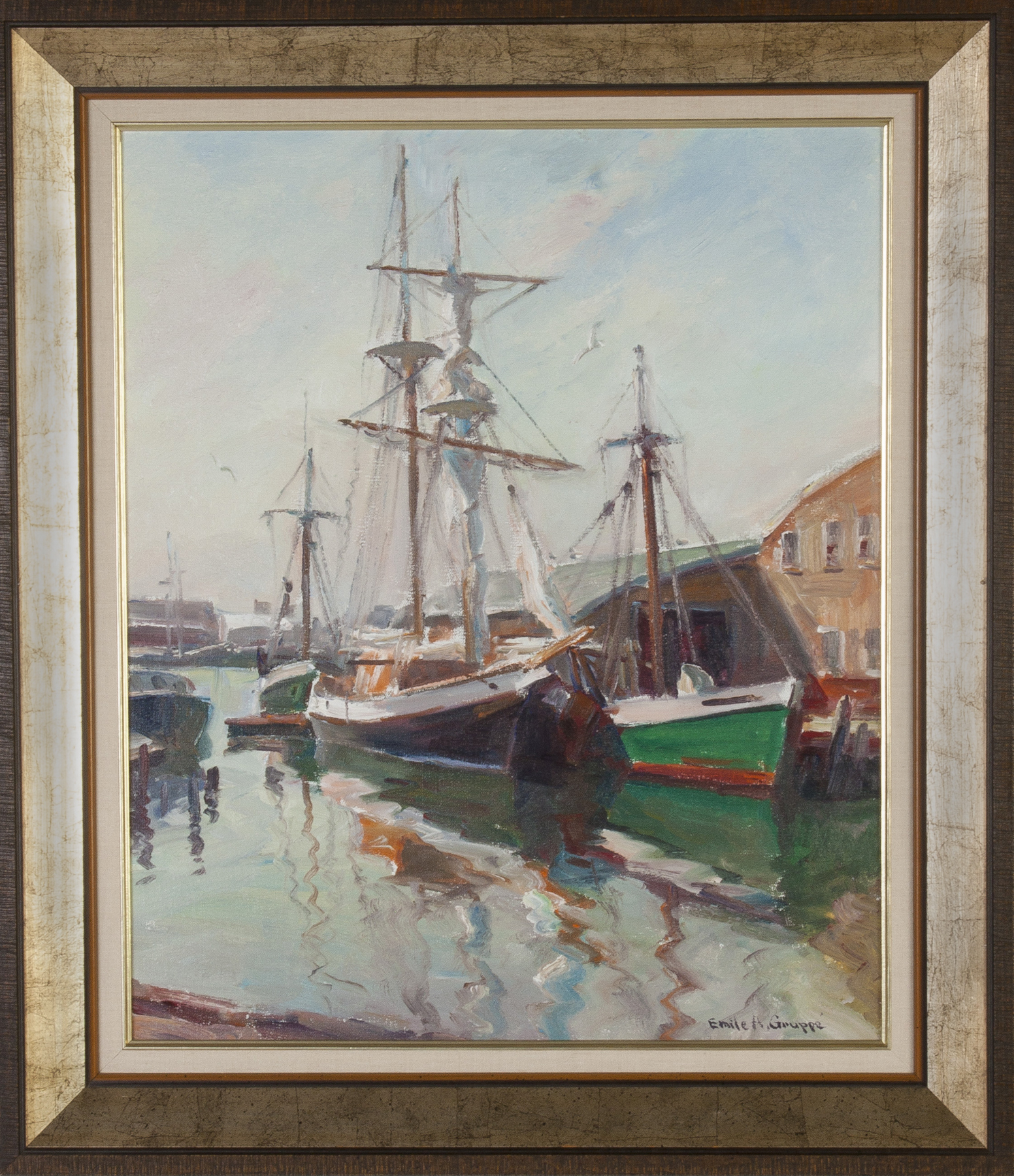 Appraisal: Emile A Gruppe American - Boats at the dock Sgn