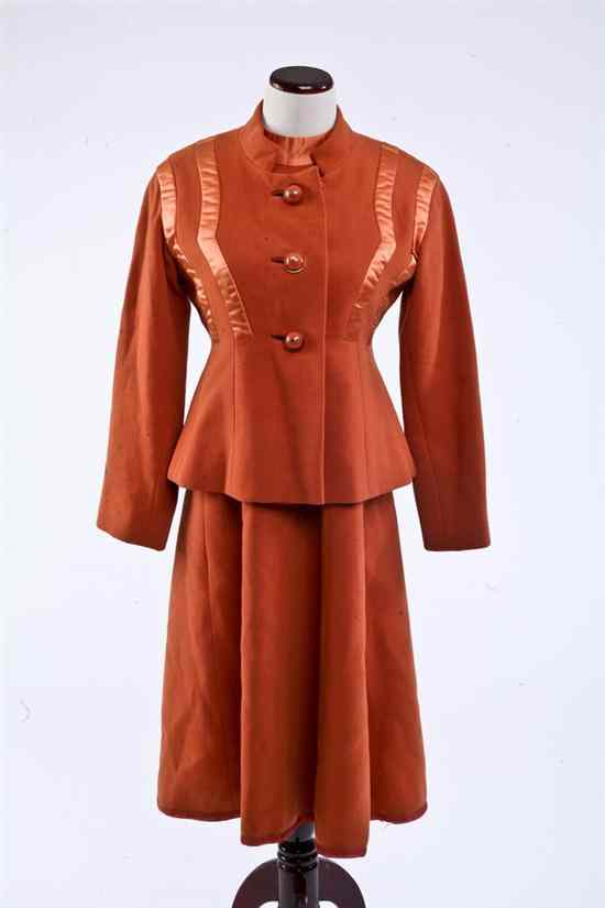 Appraisal: RONALD AMEY ORANGE WOOL AND SATIN DRESS SUIT s Dress