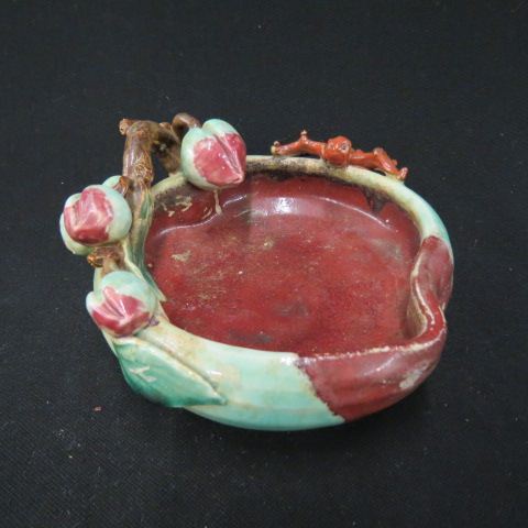 Appraisal: Oriental Pottery Figural Leaf Dish berries on edge signed diameter