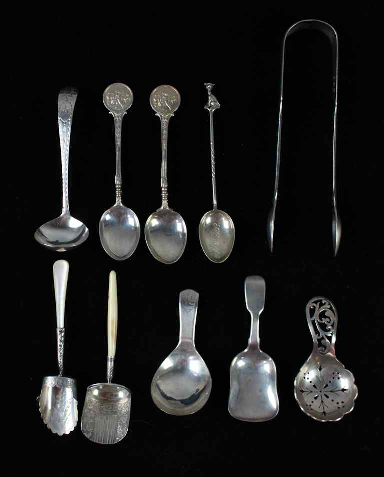 Appraisal: TEN BRITISH STERLING TABLE WARES AND TEA CADDY SPOONS Four