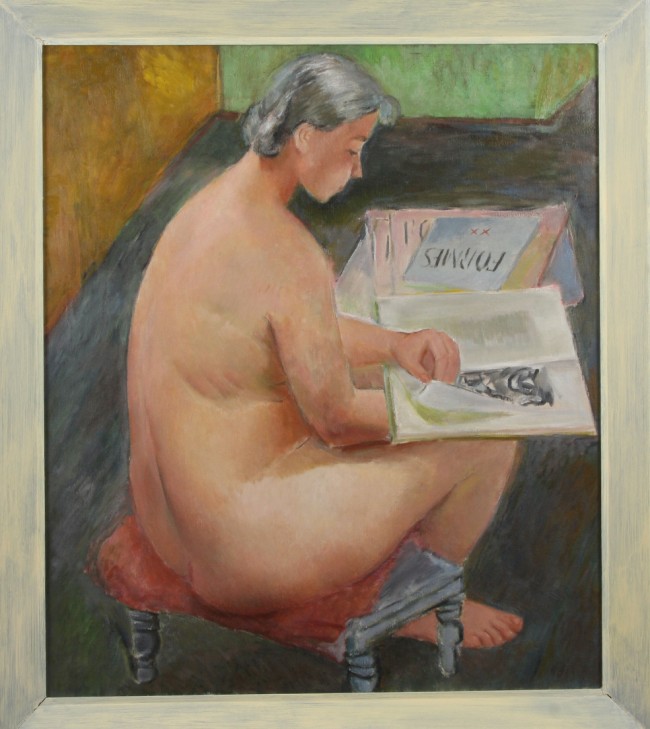 Appraisal: Female Nude Reading Book oil on canvas x circa Artist