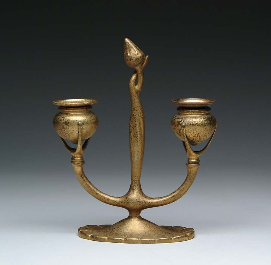 Appraisal: TIFFANY DOUBLE CANDLESTICK Very nice double candlestick has center handle