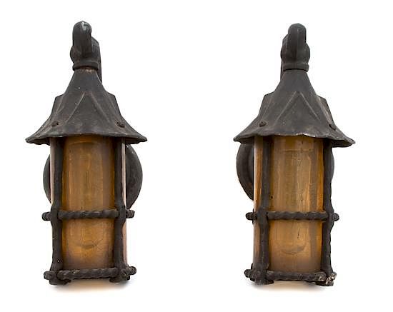 Appraisal: A Pair of English Iron Wall Sconces Height inches A