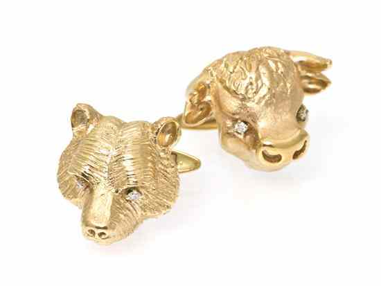 Appraisal: A Pair of Karat Yellow Gold and Diamond Bear and