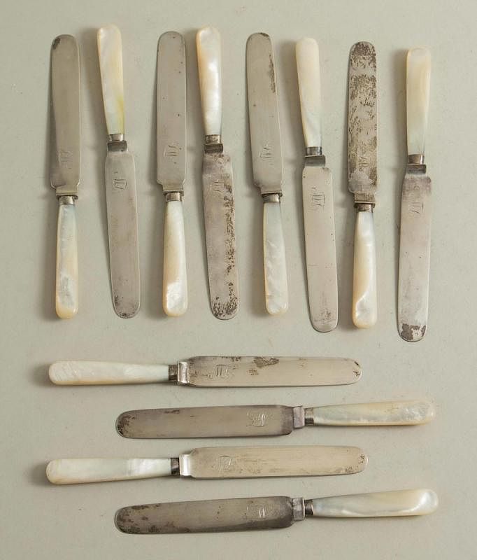 Appraisal: Mother of Pearl Handled Knives Set of twelve monogrammed mother