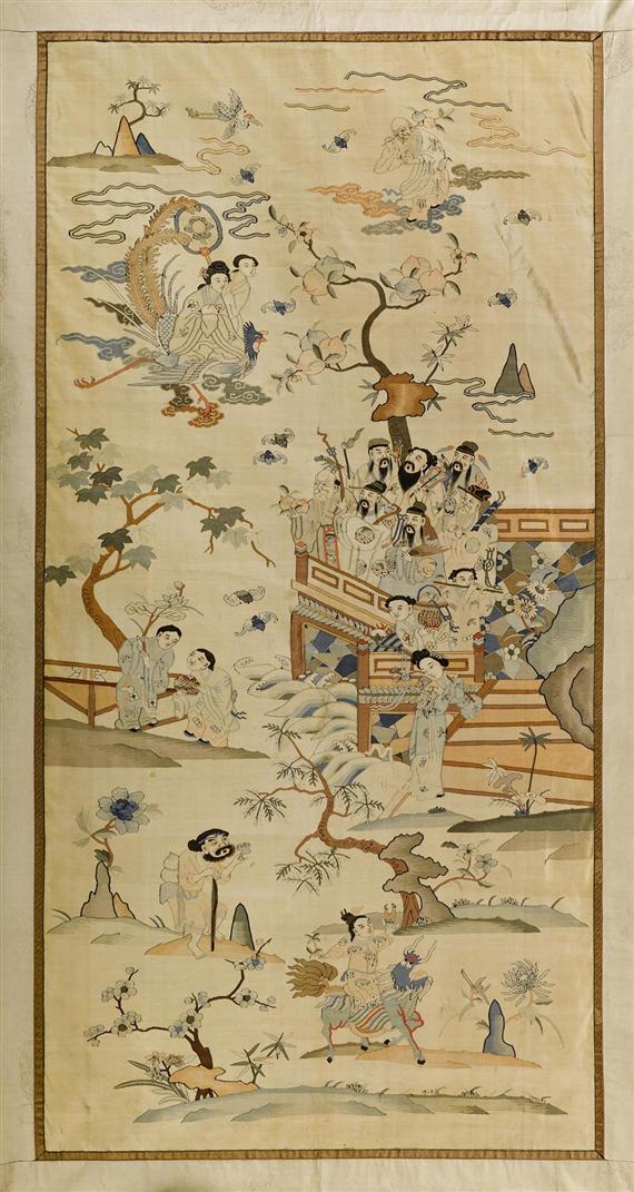 Appraisal: A LARGE KESI WALL HANGING SHOWING IMMORTALS IN PARADISE China