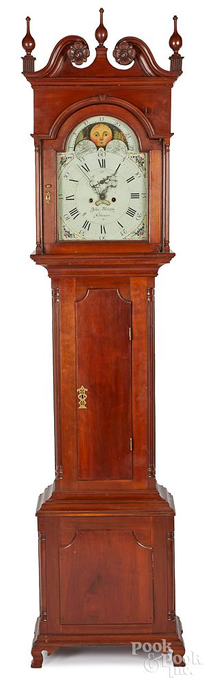 Appraisal: Pennsylvania Chippendale cherry tall case clock Pennsylvania Chippendale cherry tall