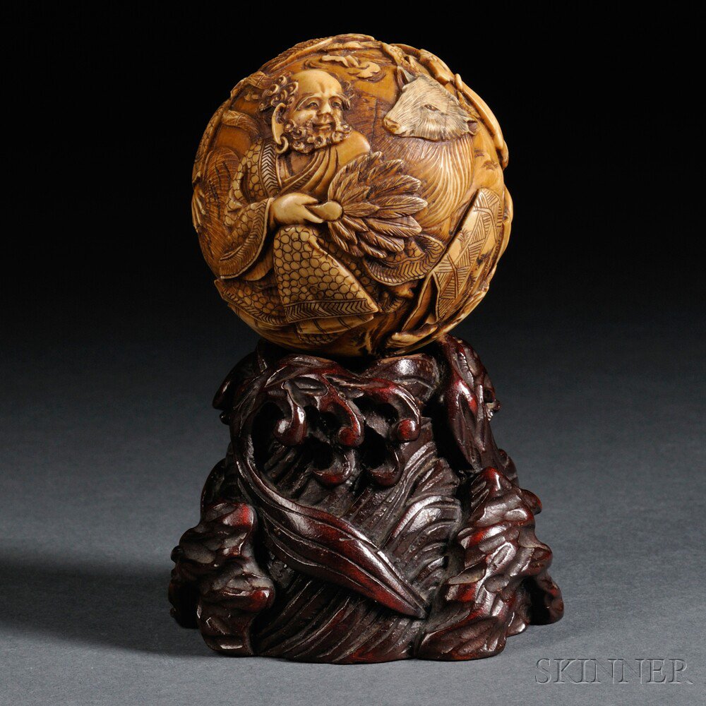 Appraisal: Carved Ivory Ball Japan th th century decorated in relief