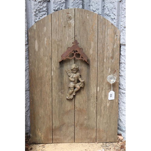 Appraisal: Small wooden side door with putti mounted figure approx cm