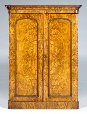 Appraisal: Victorian burlwood fitted armoire highly figured burl veneers two arched