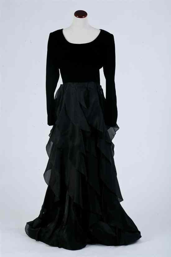 Appraisal: CAROLINA HERRERA BLACK VELVET AND SILK TIERED GOWN Size Velvet