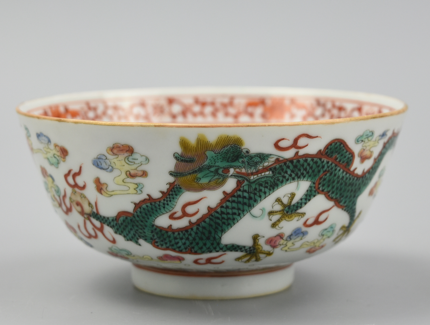 Appraisal: CHINESE FAMILLE ROSE DRAGON BOWL - TH C the deep