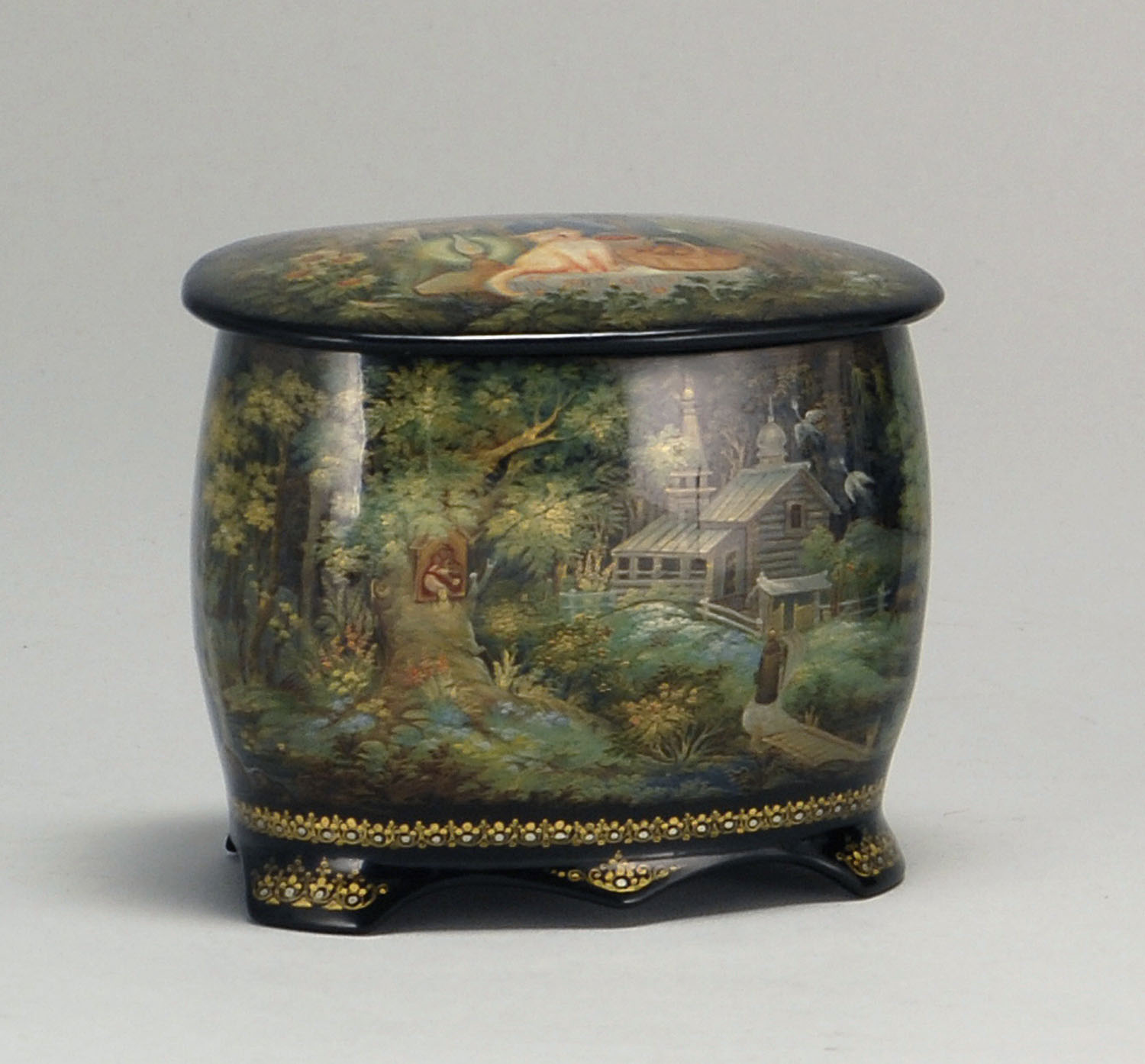 Appraisal: RUSSIAN LACQUER BOX BY VLASOVA Outside the Window Depicting a