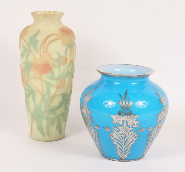 Appraisal: Phoenix Consolidated vase raised floral pattern along with silver deposit