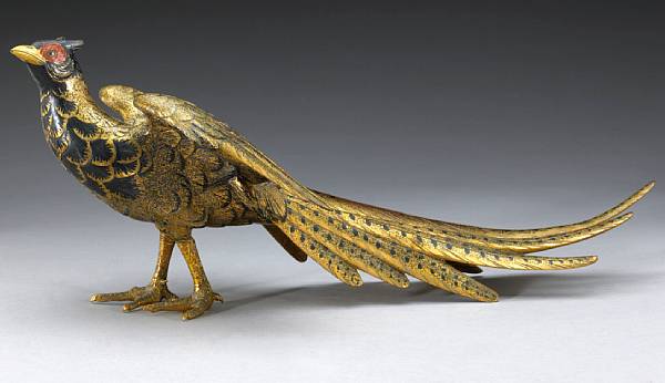 Appraisal: A cold painted gilt bronze model of a pheasant Meiji