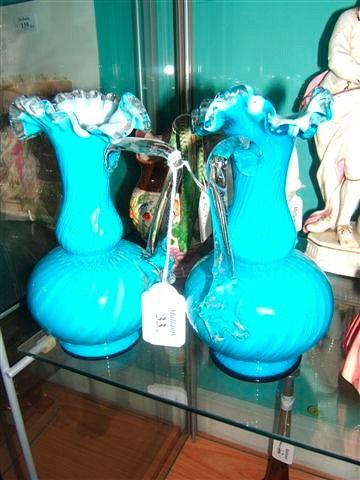 Appraisal: A near pair of blue glass vases high