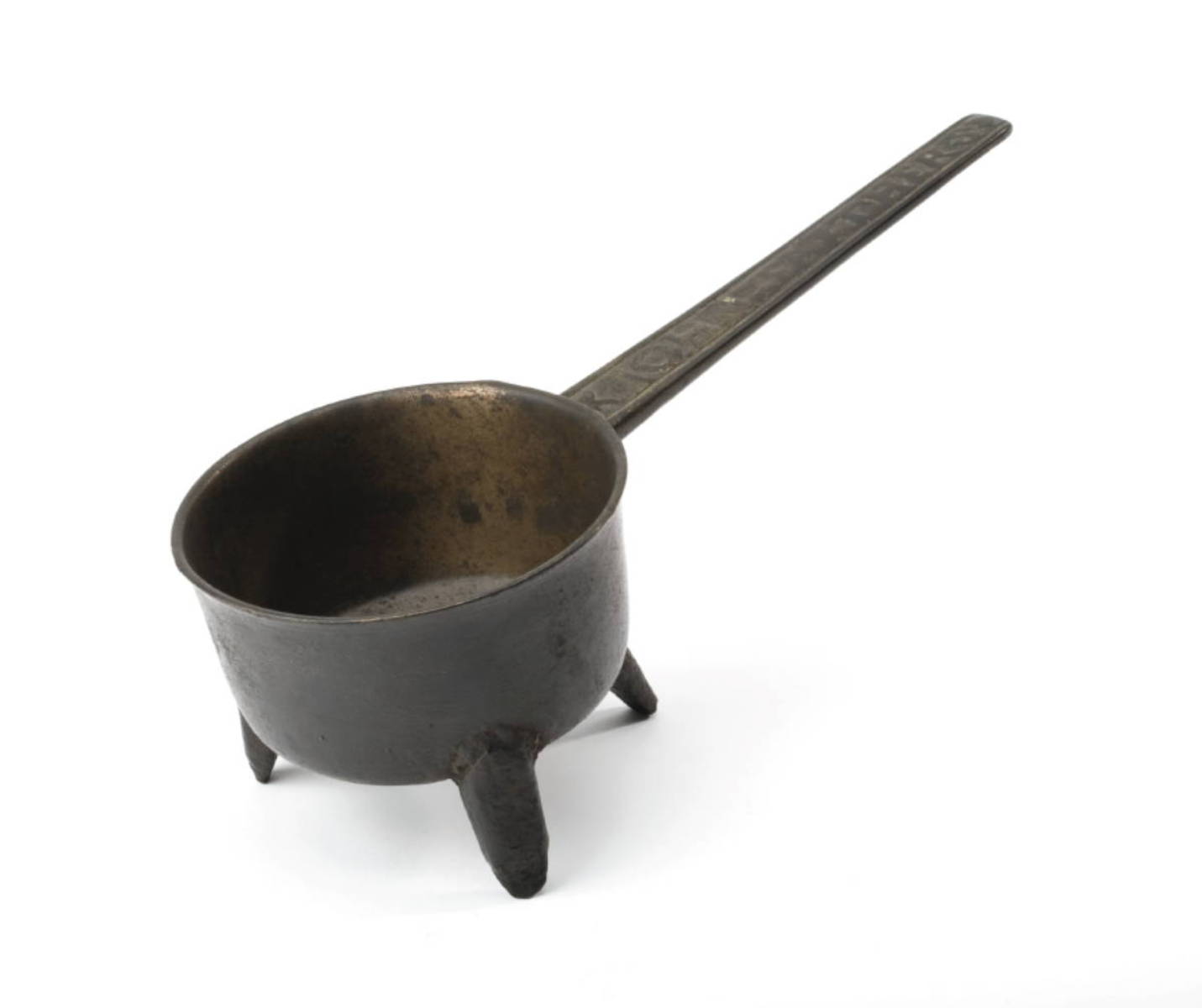 Appraisal: ENGLISH CAST BELL METAL FOOTED SKILLET The handle with indistinct