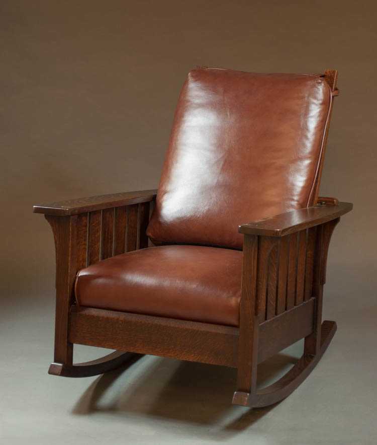 Appraisal: CRAFTSMAN OAK AND LEATHER MORRIS ROCKING CHAIR Warren Hile Studio