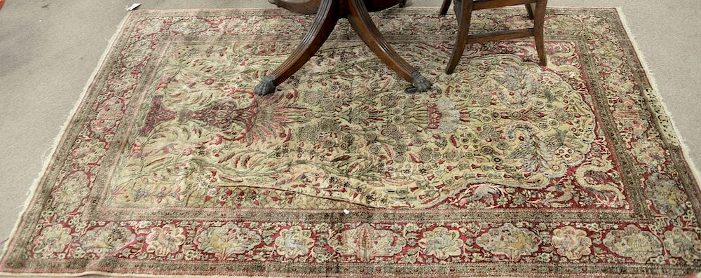 Appraisal: Kashan silk Oriental rug three dimensional with birds animals and