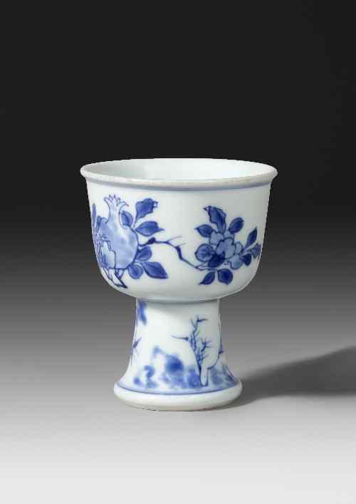 Appraisal: A Chinese blue and white porcelain stem cup painted with