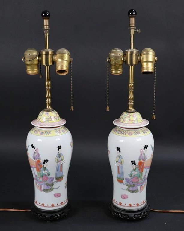 Appraisal: Pair of Chinese porcelain lamps Minor paint loss to decoration