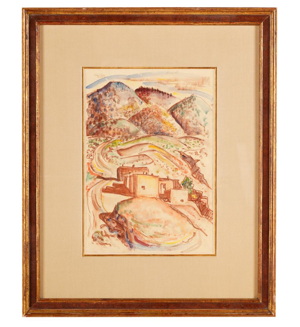 Appraisal: LUCY VALENTINE PIERCE - NEW MEXICO ADOBE crayon and watercolor