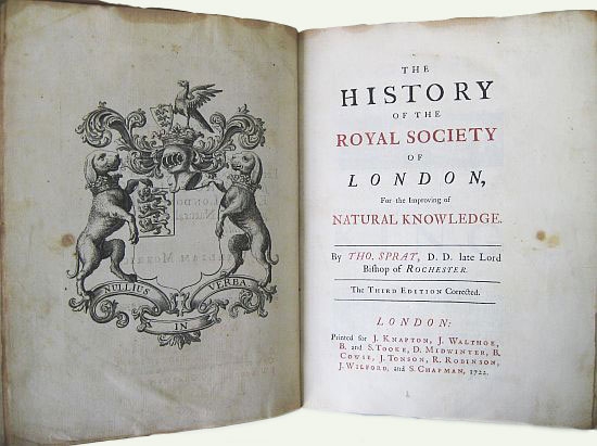 Appraisal: SPRAT THOMAS The History of the Royal Society Third Edition