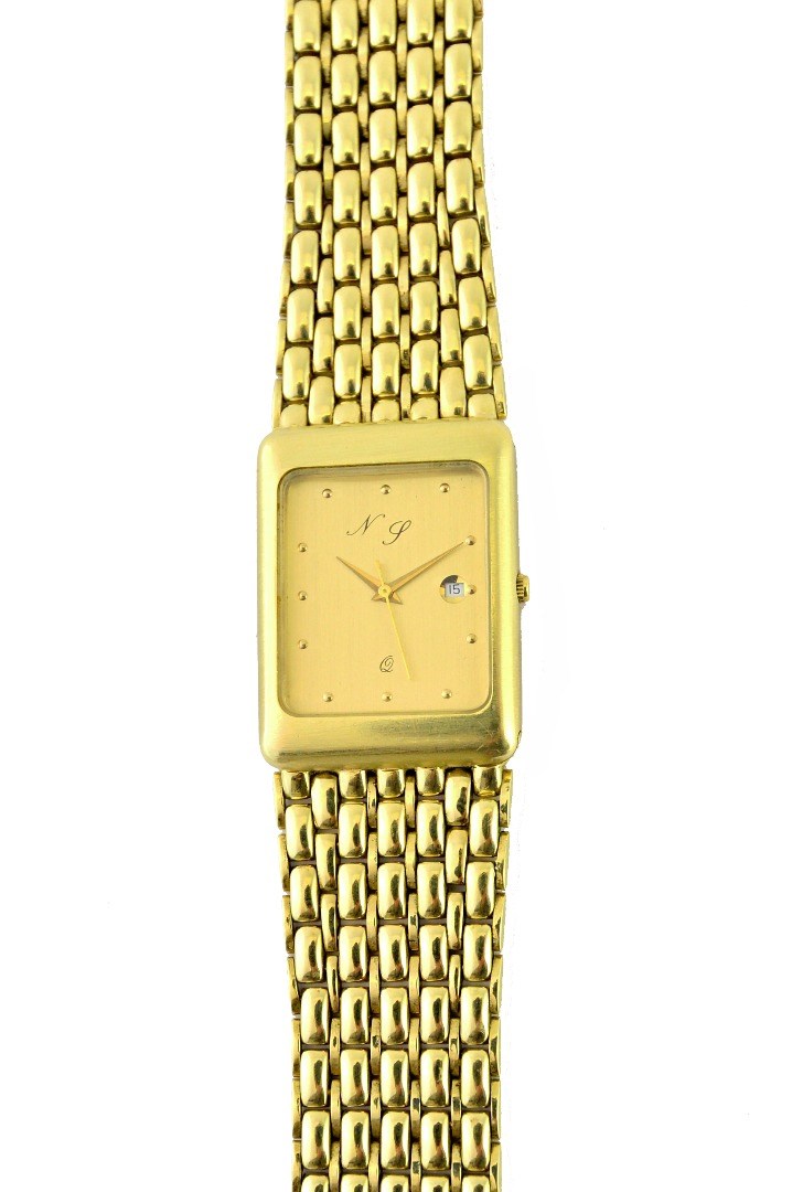 Appraisal: A gentleman's gold rectangular cased bracelet wristwatch the brushed gilt