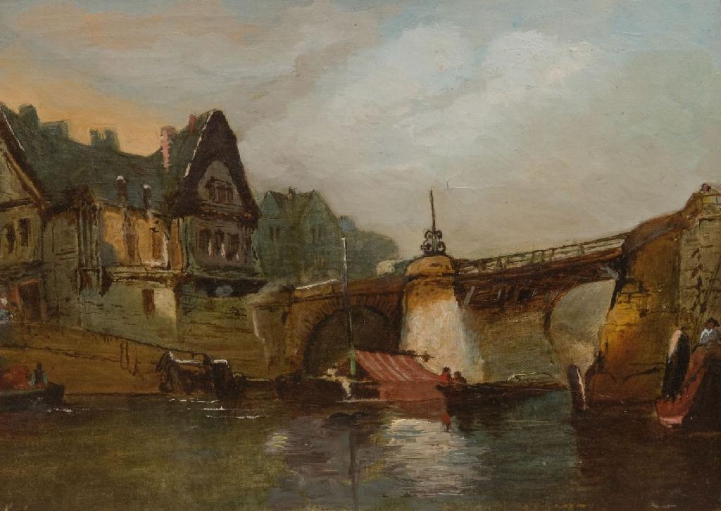 Appraisal: CONTINENTAL SCHOOL th CENTURY BRIDGE COLLAPSE BRUGES unsigned inscribed with